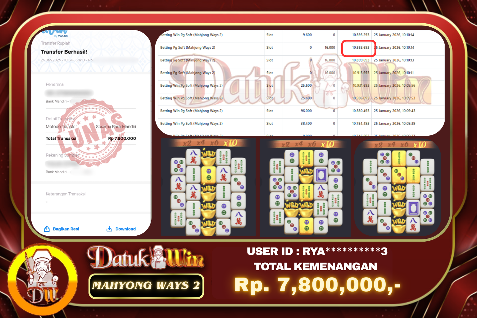 Bukti Pembayaran Jackpot 25 JANUARI 2026 – DATUKWIN