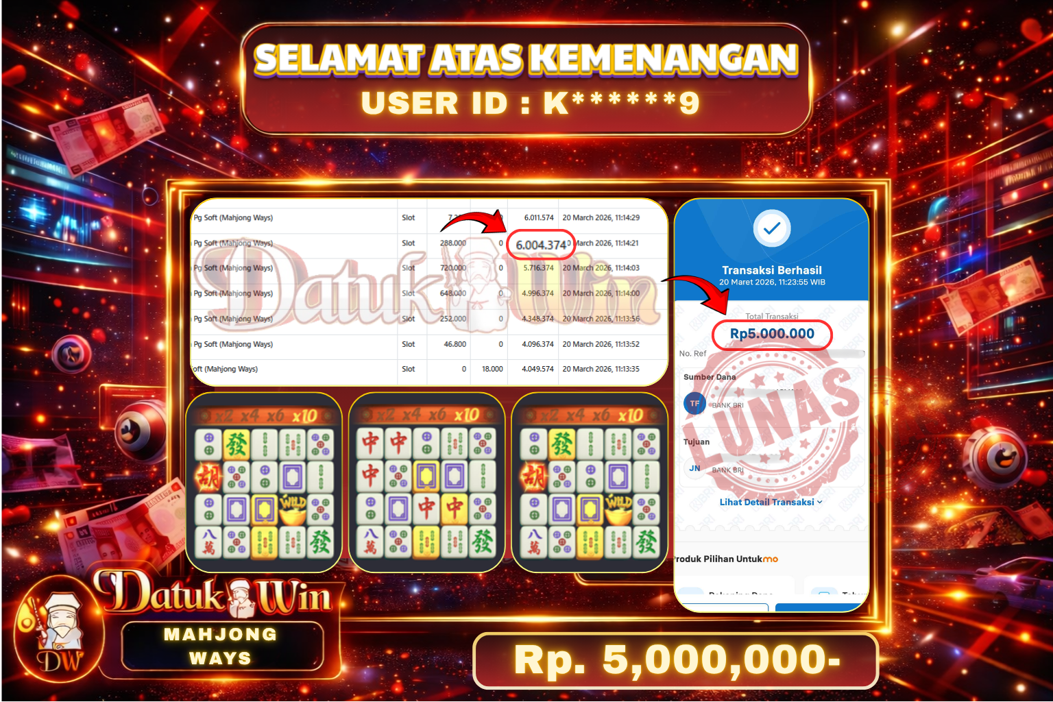 Bukti Pembayaran Jackpot 20 Maret 2026 – DATUKWIN