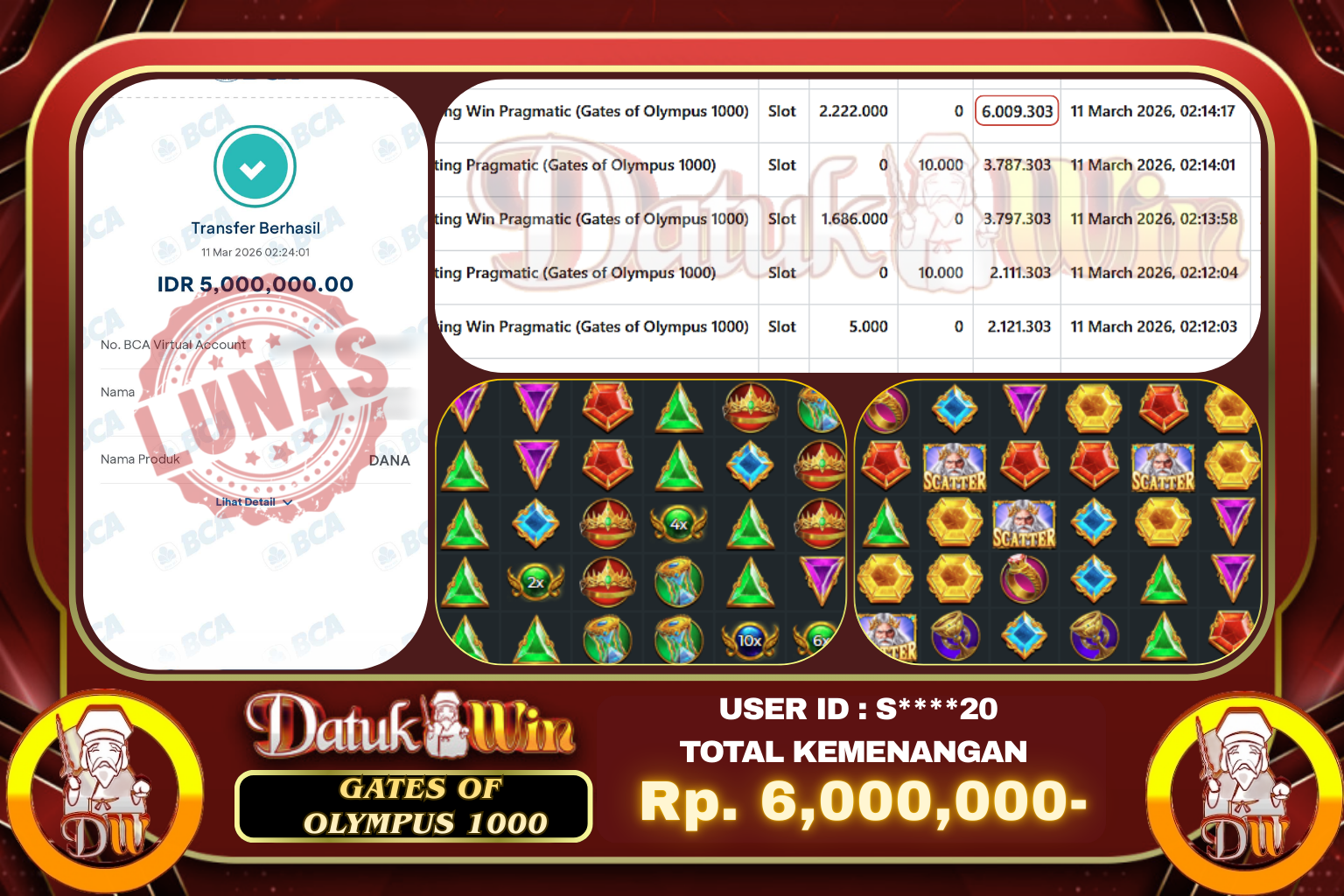 Bukti Pembayaran Jackpot 11 MARET 2026 – DATUKWIN