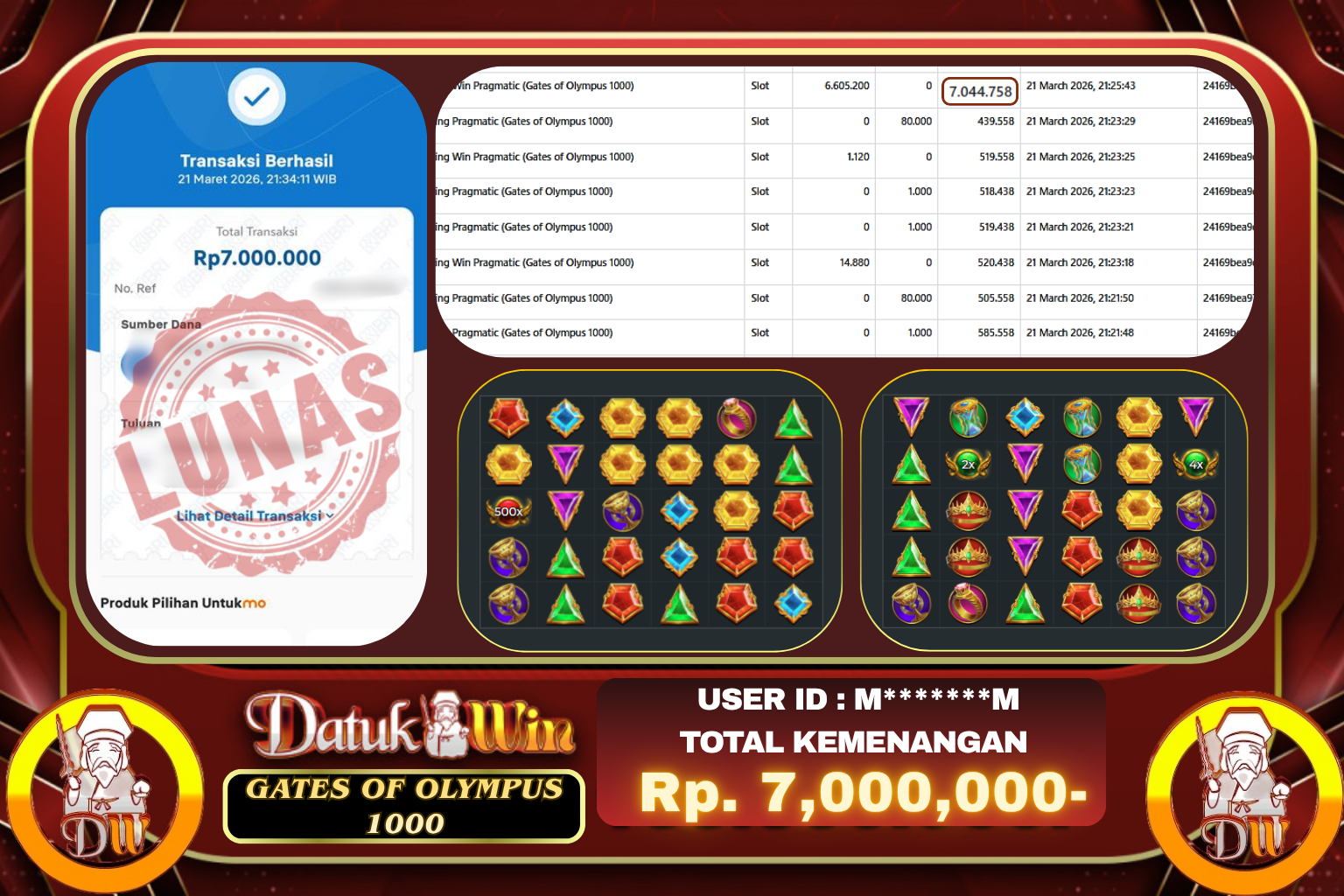 Bukti Pembayaran Jackpot 21 Maret 2026 – DATUKWIN
