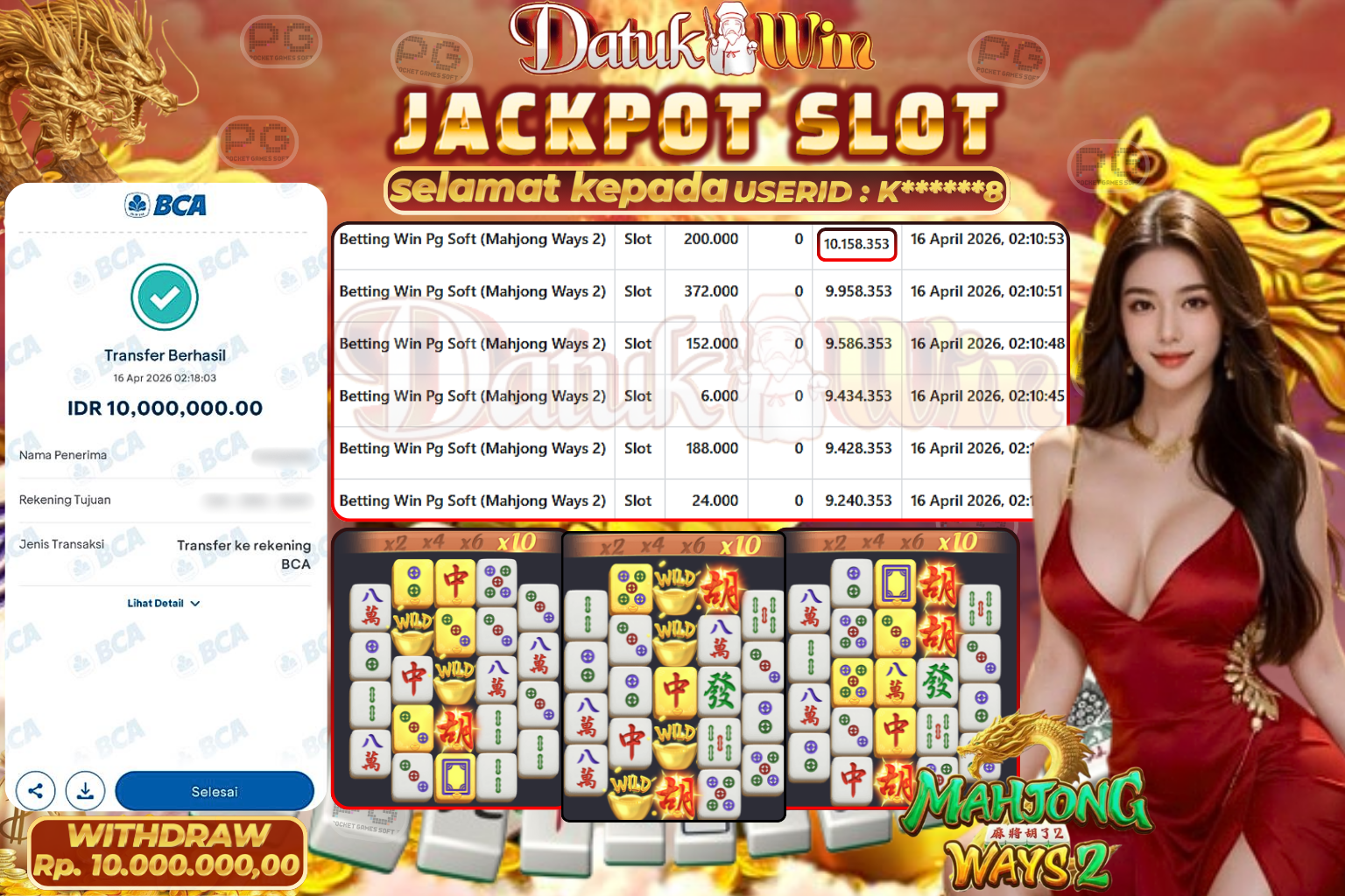 Bukti Pembayaran Jackpot 16 April 2026 – DATUKWIN