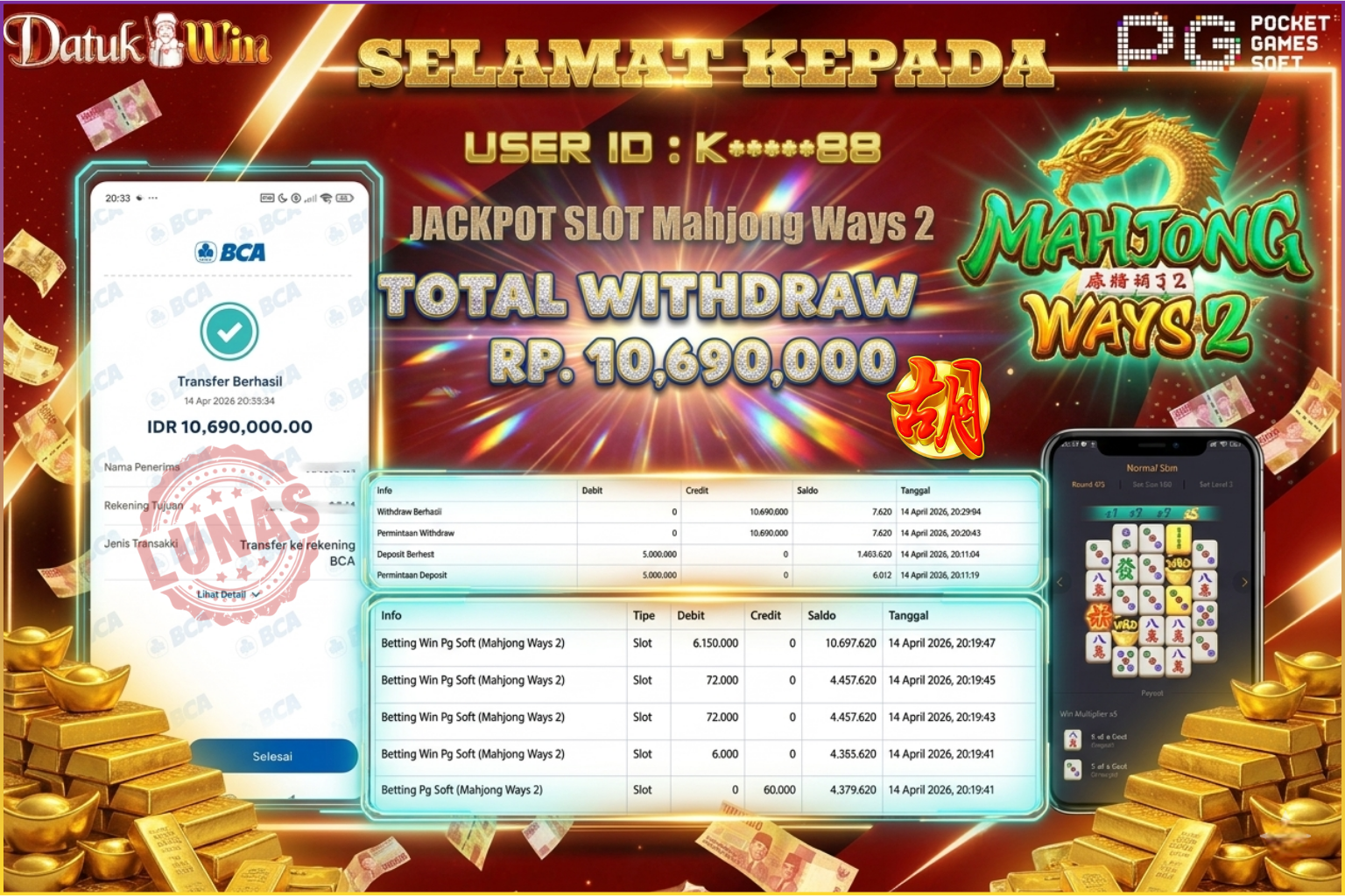 Bukti Pembayaran Jackpot 14 April 2026 – DATUKWIN