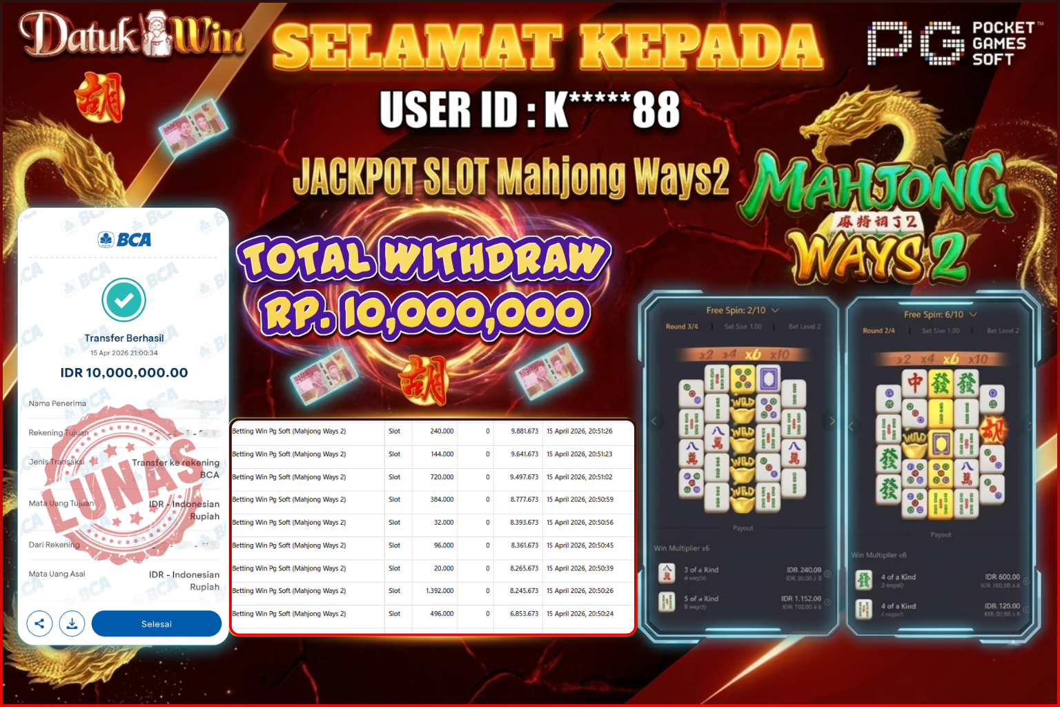 Bukti Pembayaran Jackpot 15 April 2026 – DATUKWIN