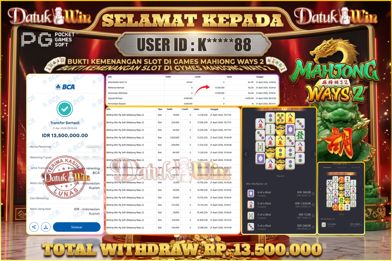 BUKTI PEMBAYARAN Jackpot 21 April 2026 – DATUKWIN