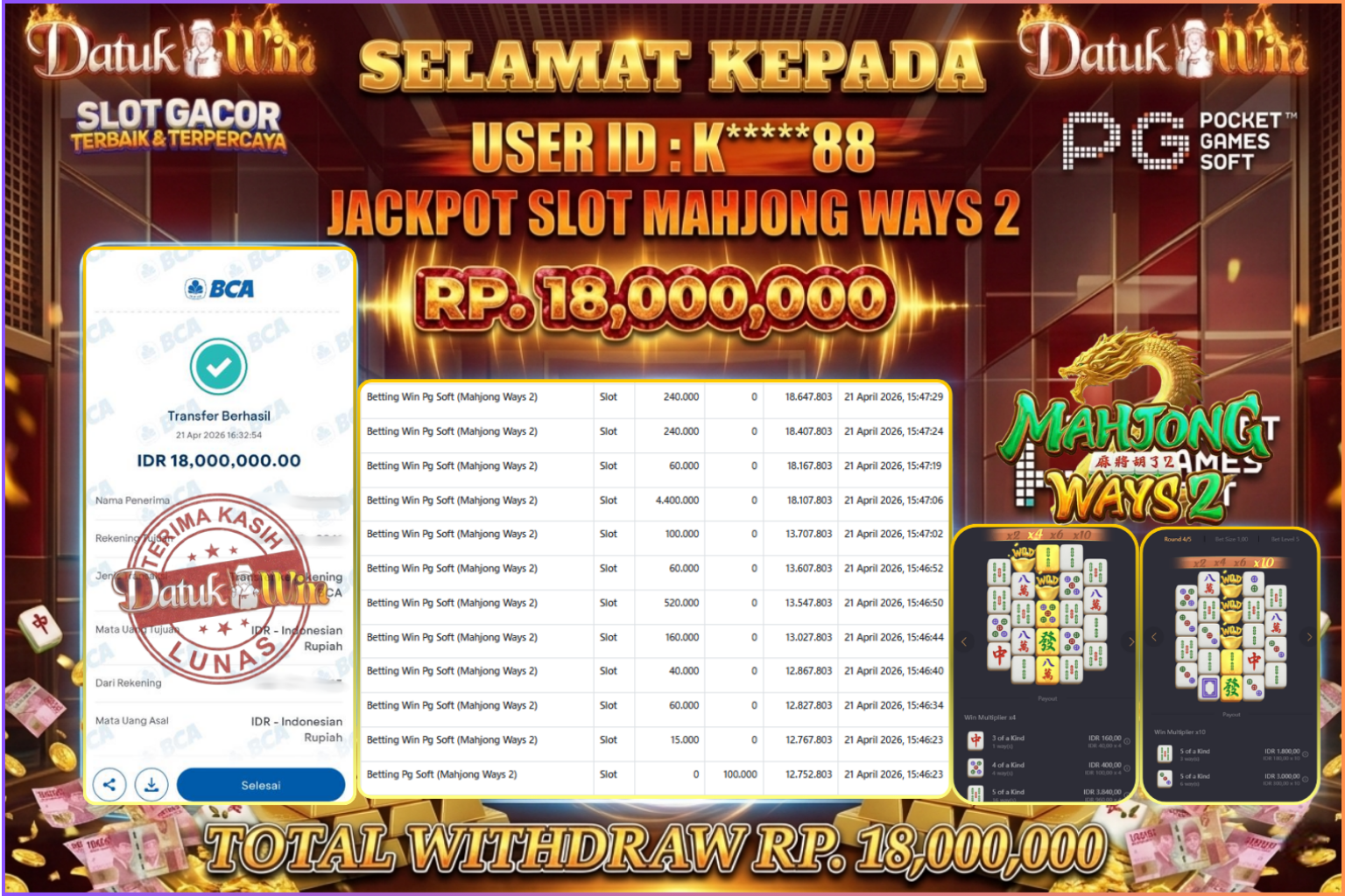 BUKTI PEMBAYARAN Jackpot 21 April 2026 – DATUKWIN