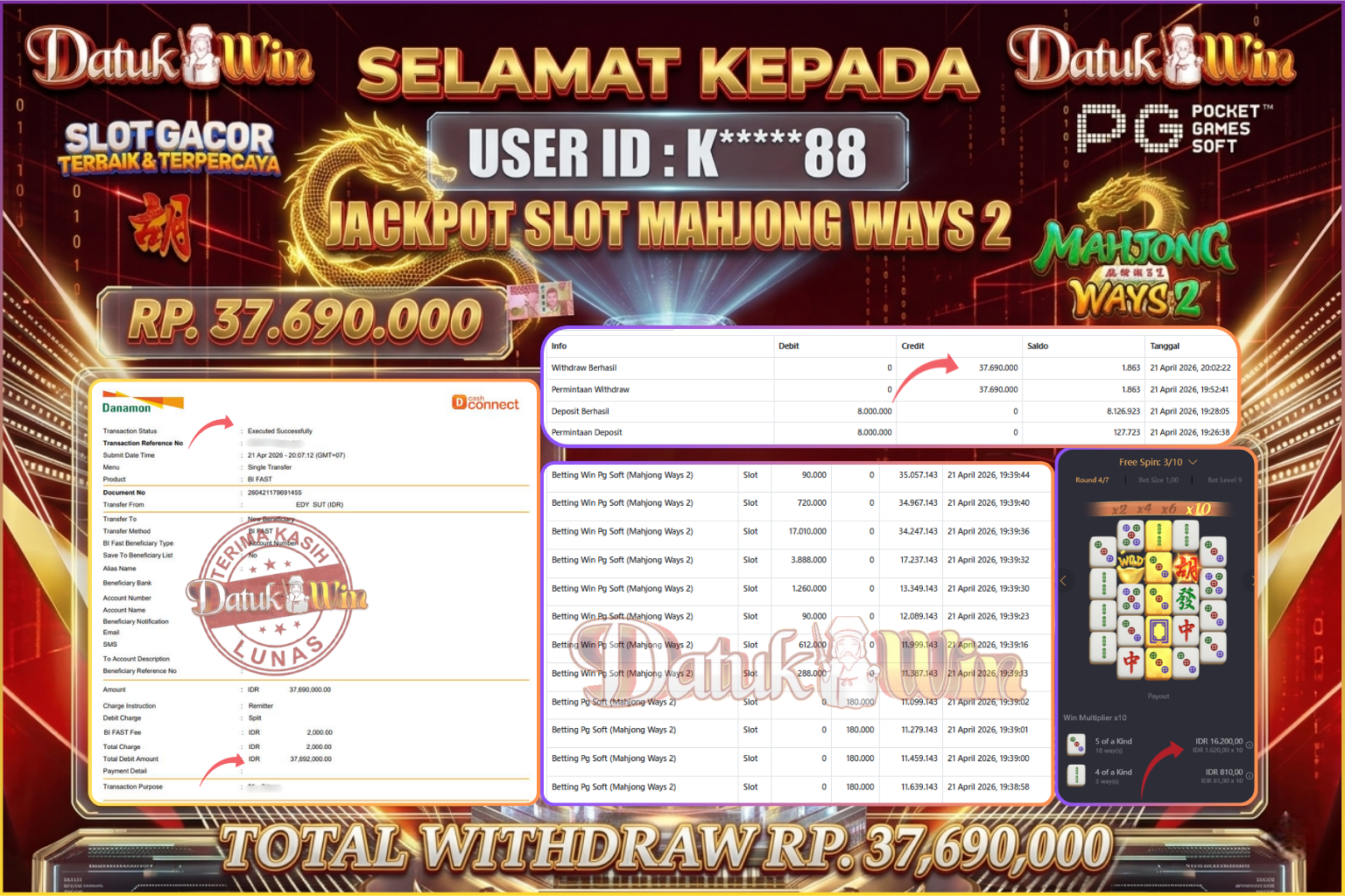 BUKTI PEMBAYARAN Jackpot 21 April 2026 – DATUKWIN