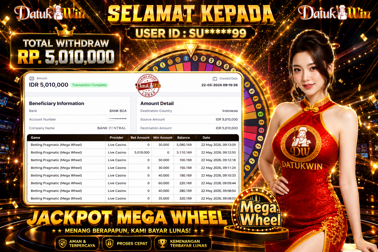 Bukti Pembayaran Jackpot 22 Mei 2026 – DATUKWIN