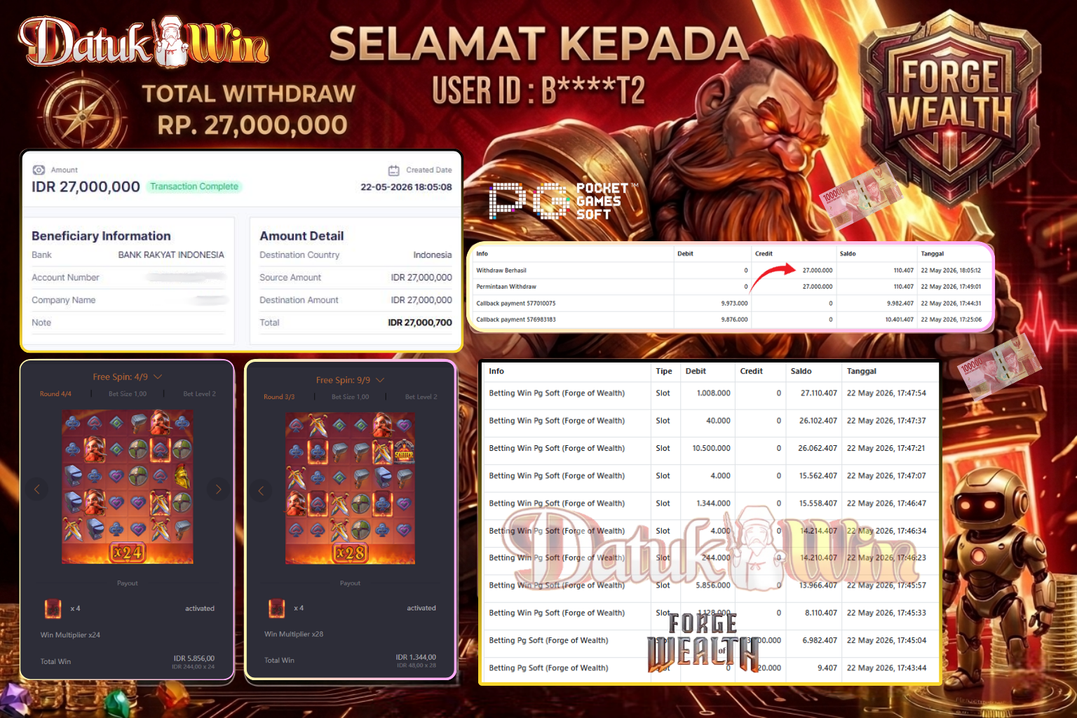 Bukti Pembayaran Jackpot 22 Mei 2026 – DATUKWIN