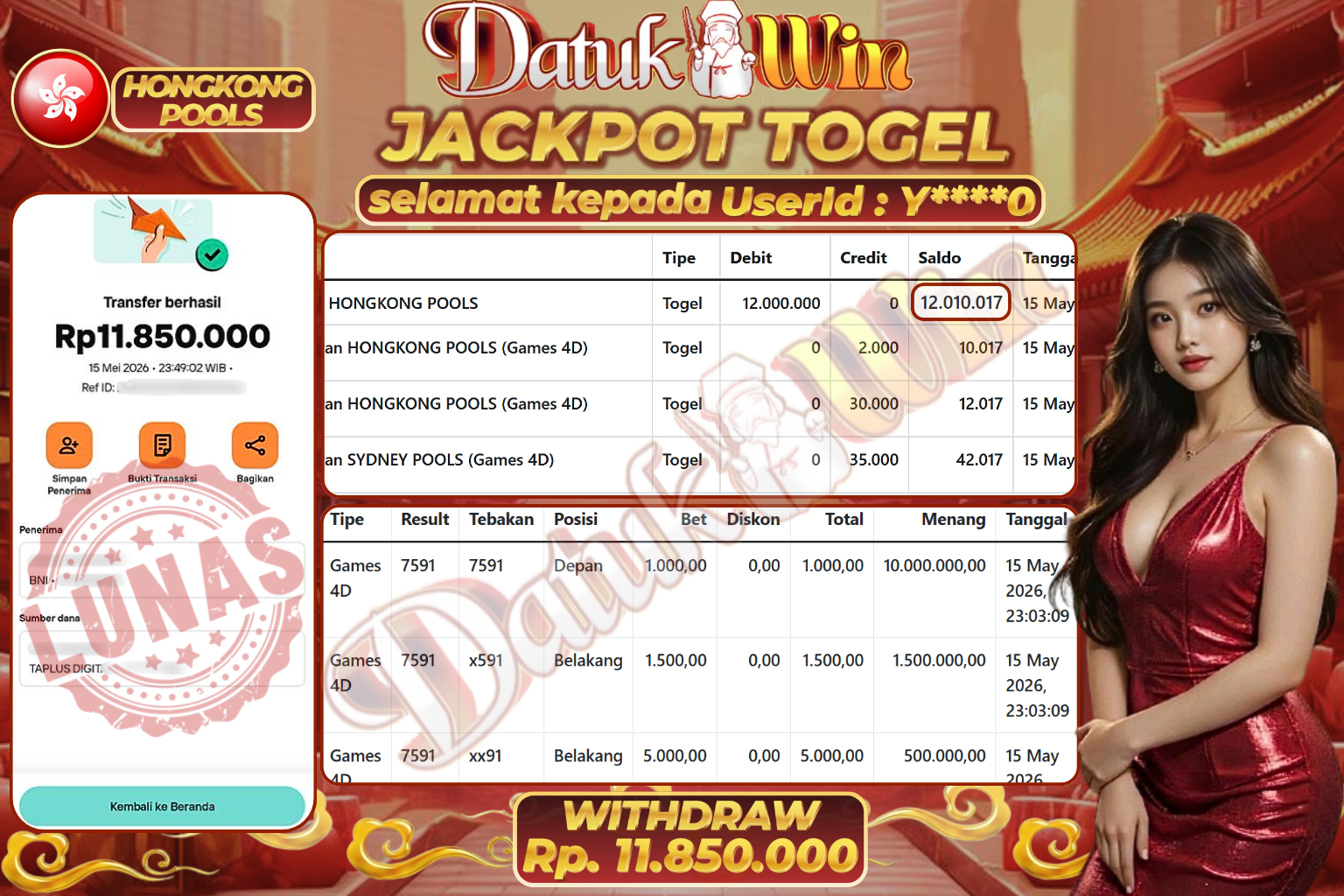 Bukti Pembayaran Jackpot 16 Mei 2026 – DATUKWIN