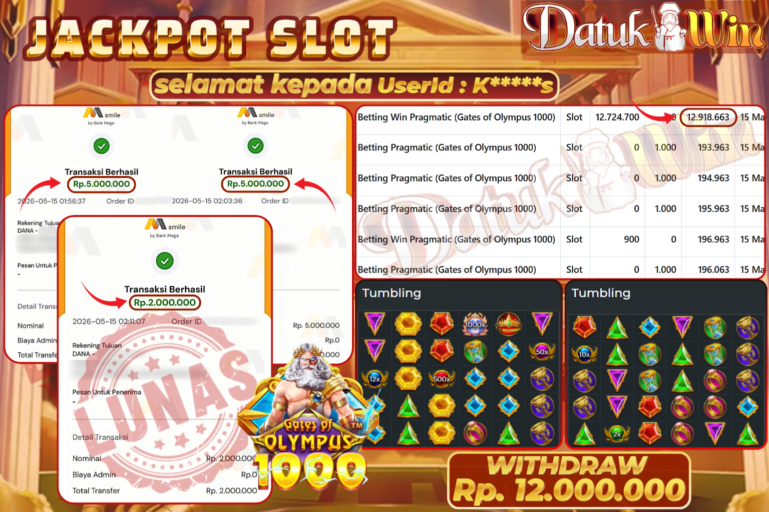 Bukti Pembayaran Jackpot 15 Mei 2026 – DATUKWIN