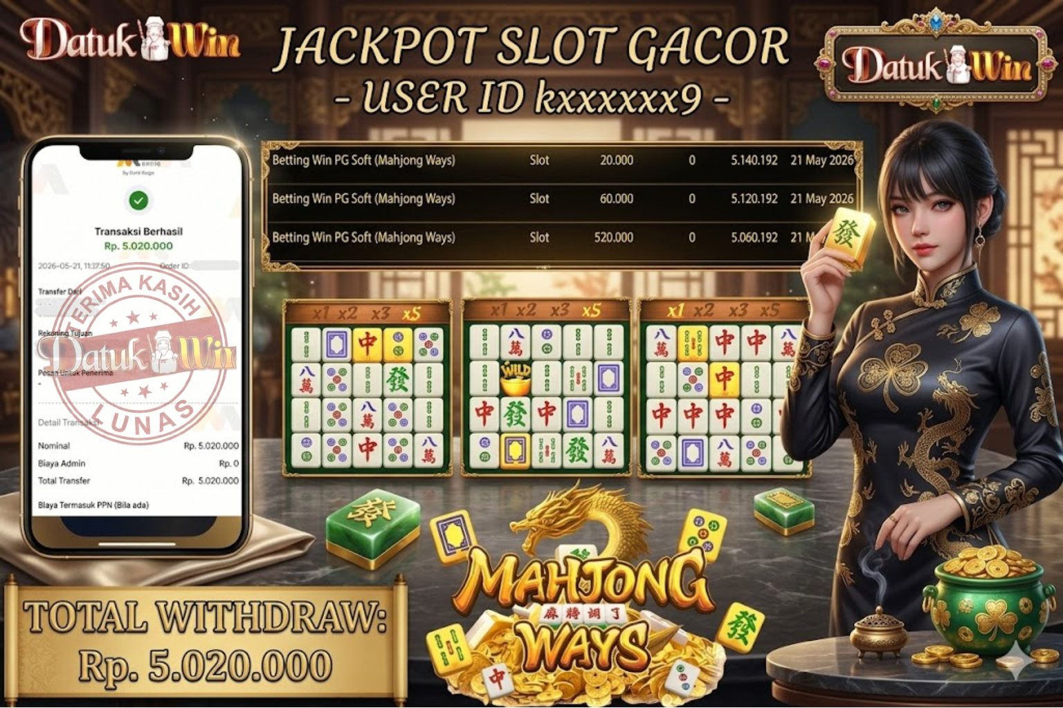 Bukti Pembayaran Jackpot 22 Mei 2026 – DATUKWIN